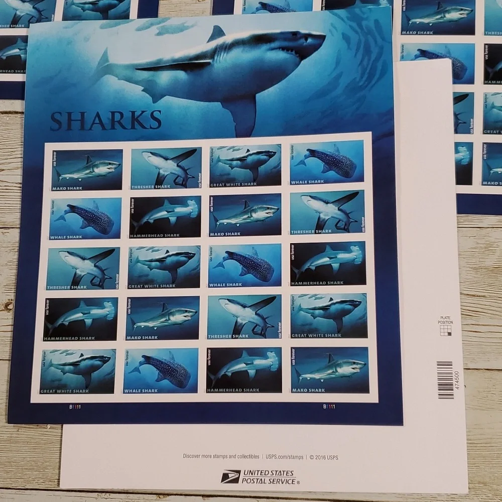 100 Sharks 2017 Forever Postage‎ Stamps USPS Postal Shark Bachelor Wedding Party